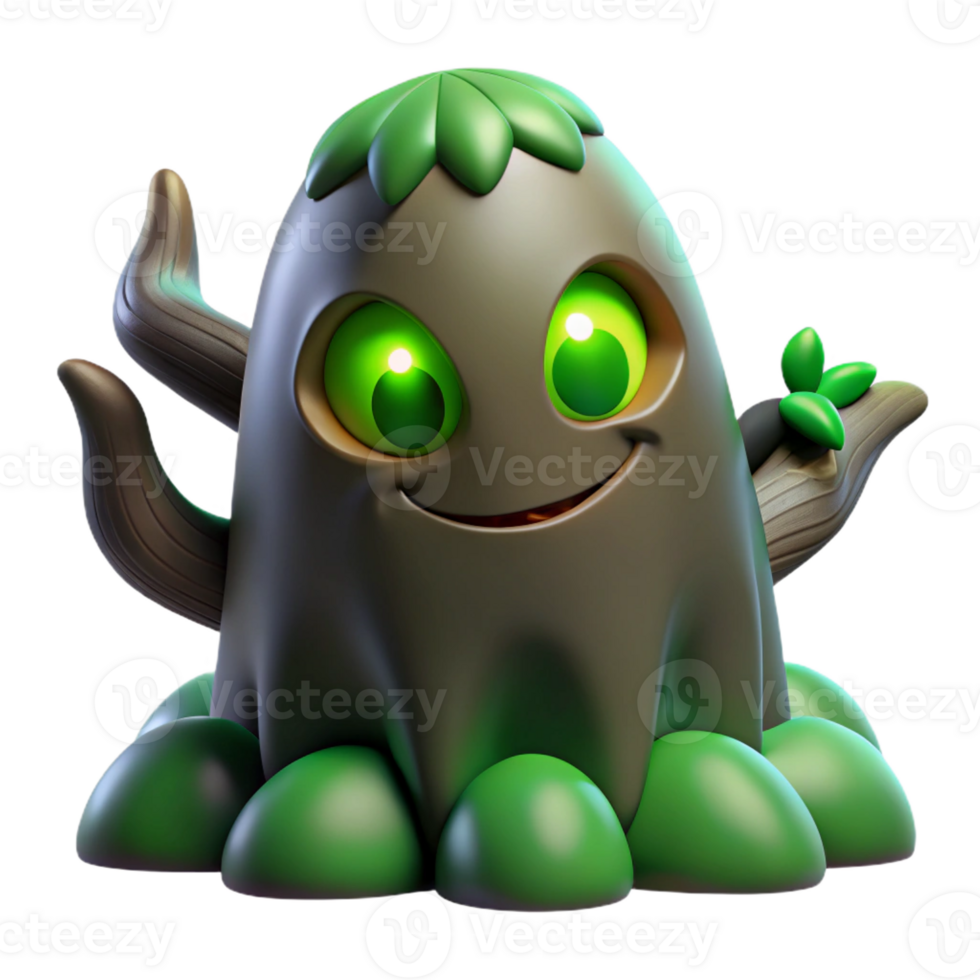 magnificent classic A mischievous spirit with glowing green eyes peeks out from behind a tree. Eerie, green lighting. Yokai anime style 4K png
