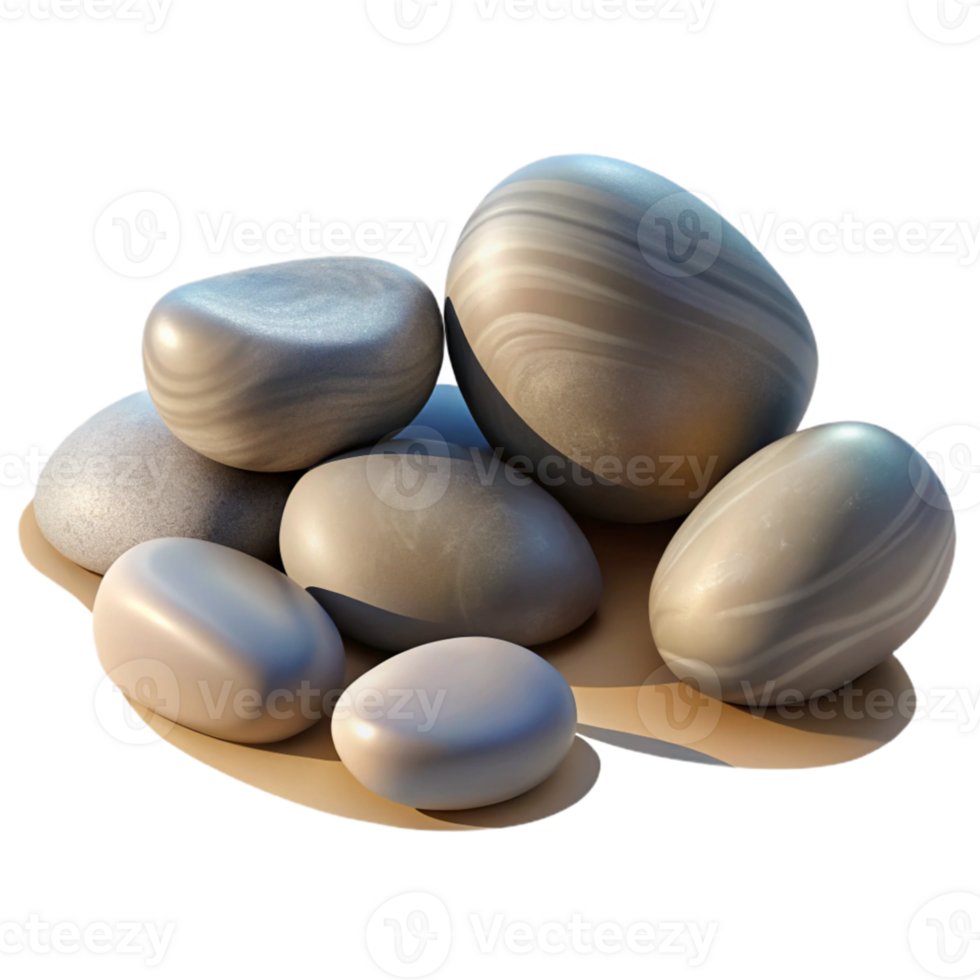 serene classic A group of pebbles on a beach, smooth textures, natural lighting, photorealistic, professional png