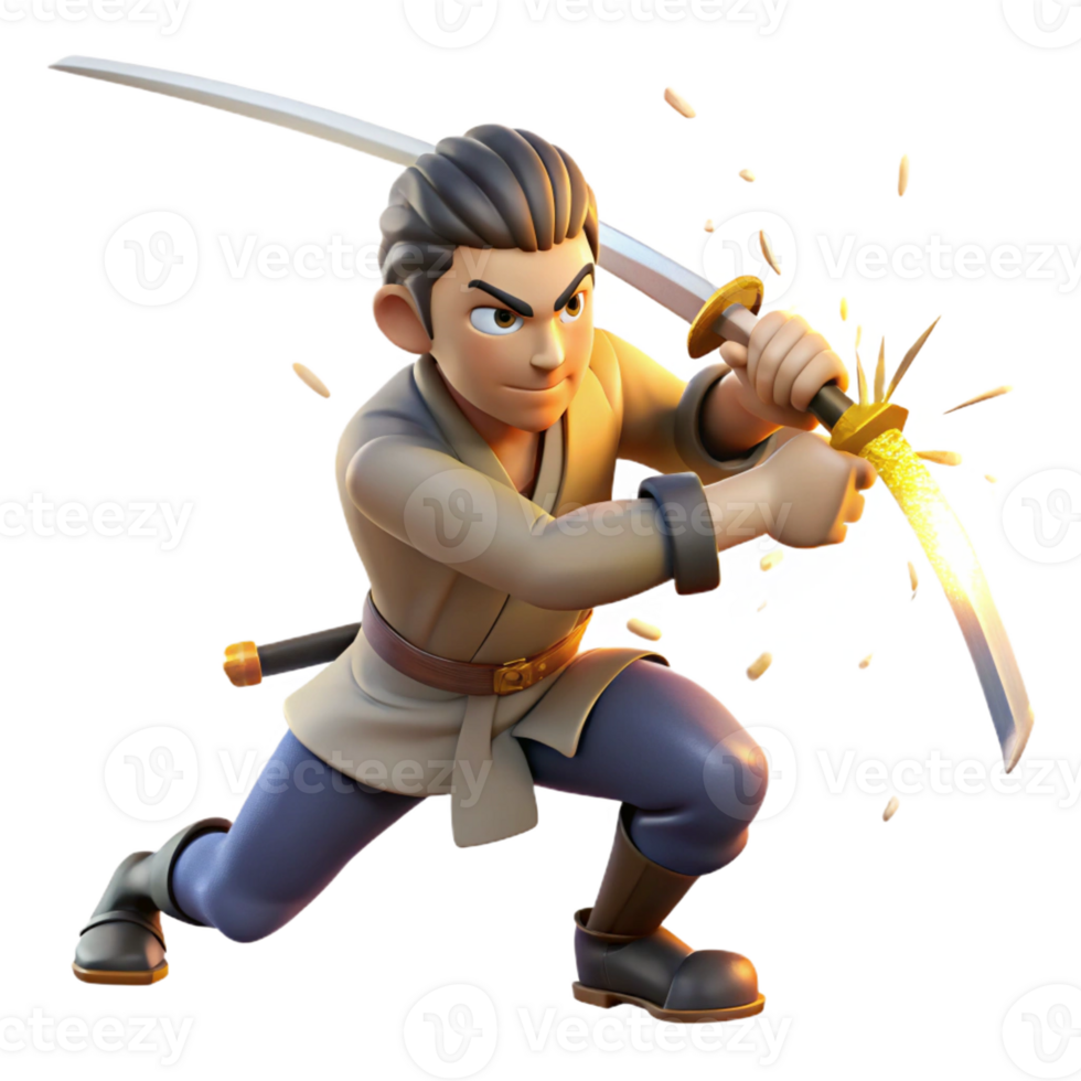 extraordinary modern A skilled swordsman clashes blades with a formidable opponent. Dynamic action lines and sparks. Samurai anime style high quality png