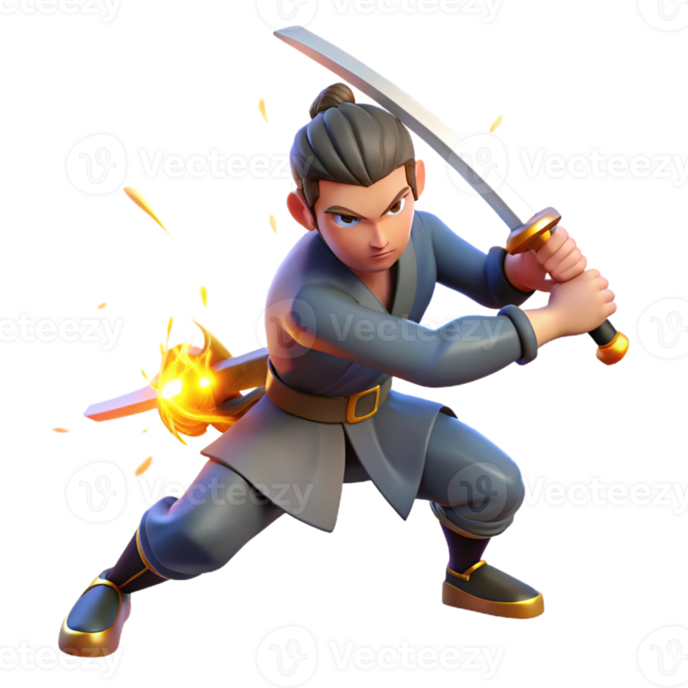 wonderful minimalist A skilled swordsman clashes blades with a formidable opponent. Dynamic action lines and sparks. Samurai anime style 4K png