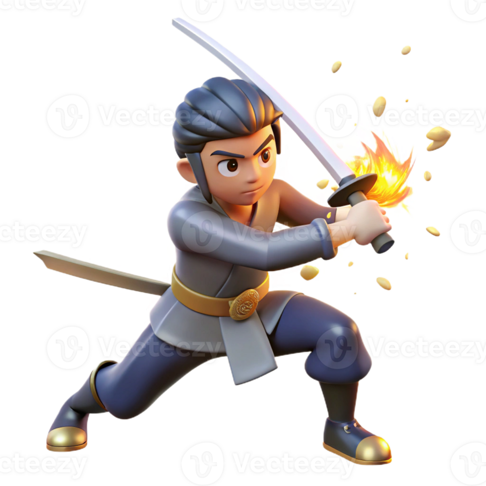 stunning artistic A skilled swordsman clashes blades with a formidable opponent. Dynamic action lines and sparks. Samurai anime style high quality png