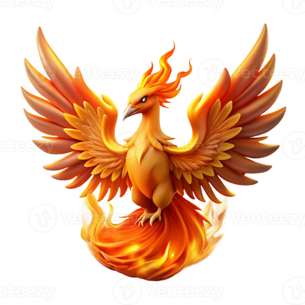 dramatic minimalist A majestic phoenix rises from the ashes, bathed in fiery light. Dramatic, fiery lighting. Mythological anime style genuine png