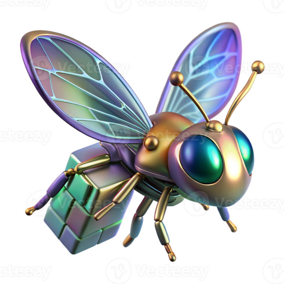 wonderful rustic A tiny, insect-like robot with iridescent wings, perched on a microchip, illuminated by a scanning electron microscope, in a photorealistic style exclusive png