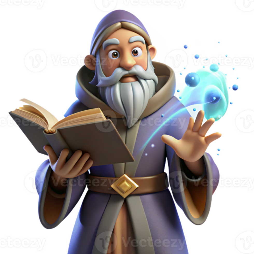 elegant classic A wise old wizard with a long, flowing beard, casting a spell from a glowing tome, surrounded by swirling particles of magic. Renaissance style high resolution png