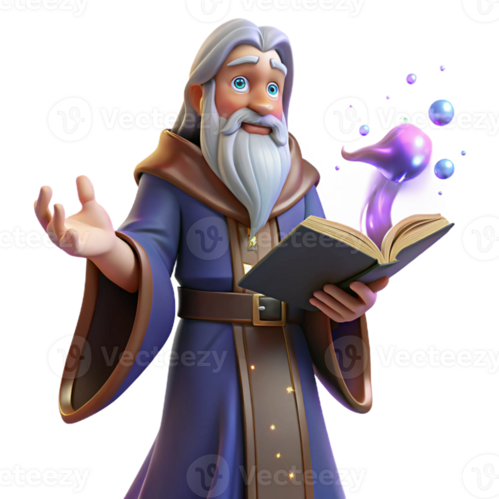 vibrant rustic A wise old wizard with a long, flowing beard, casting a spell from a glowing tome, surrounded by swirling particles of magic. Renaissance style detailed png