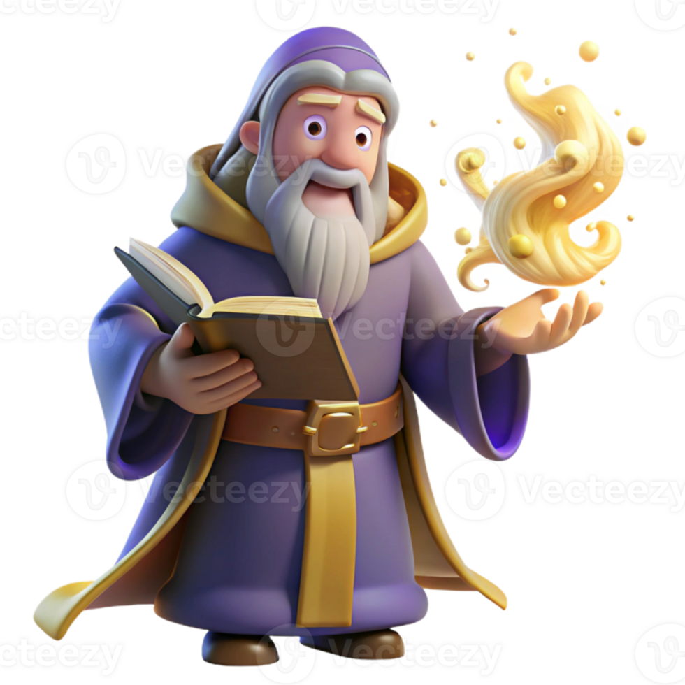 elegant modern A wise old wizard with a long, flowing beard, casting a spell from a glowing tome, surrounded by swirling particles of magic. Renaissance style exclusive png