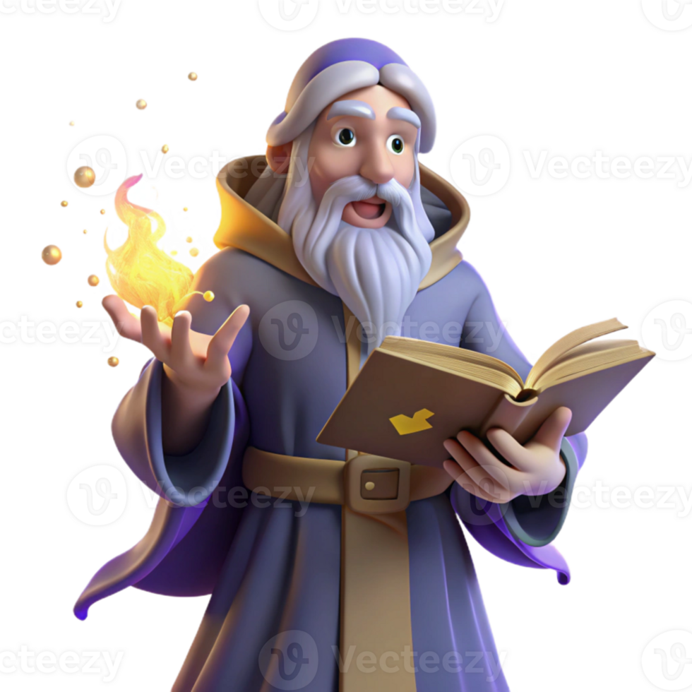 vibrant abstract A wise old wizard with a long, flowing beard, casting a spell from a glowing tome, surrounded by swirling particles of magic. Renaissance style authentic png