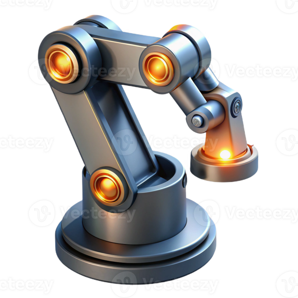 serene modern A highly detailed, industrial robot arm performing a complex task, illuminated by factory lighting, in a photorealistic style authentic png