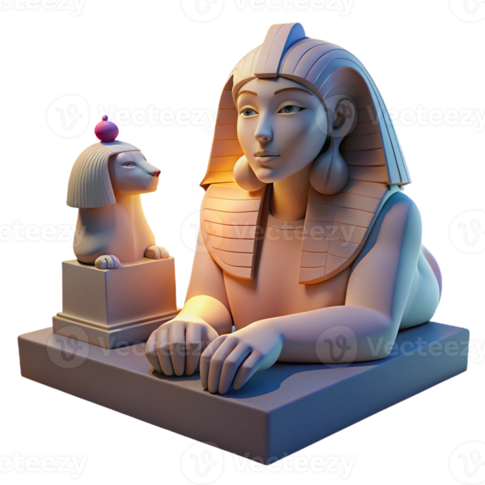 dramatic modern A mysterious sphinx with the head of a woman and the body of a lion, gazing enigmatically into the distance, bathed in the soft light of twilight. Egyptian style premium png