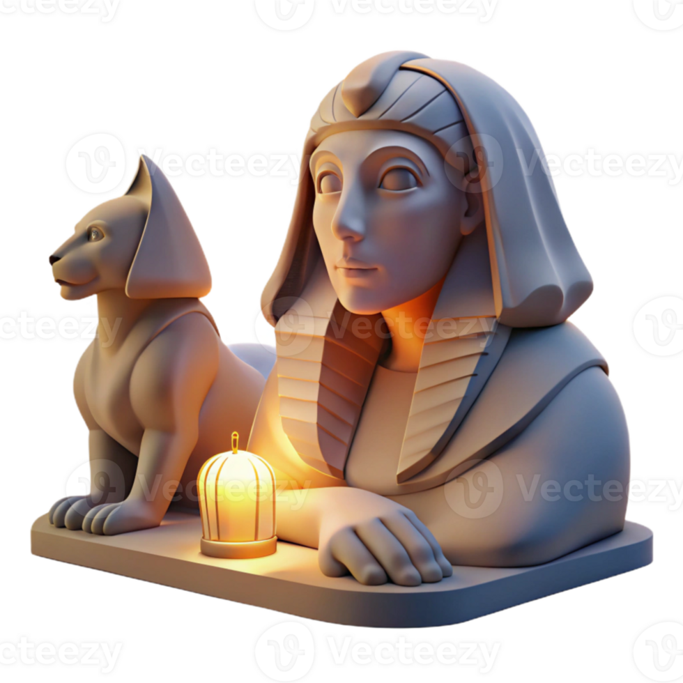 stunning creative A mysterious sphinx with the head of a woman and the body of a lion, gazing enigmatically into the distance, bathed in the soft light of twilight. Egyptian style genuine png