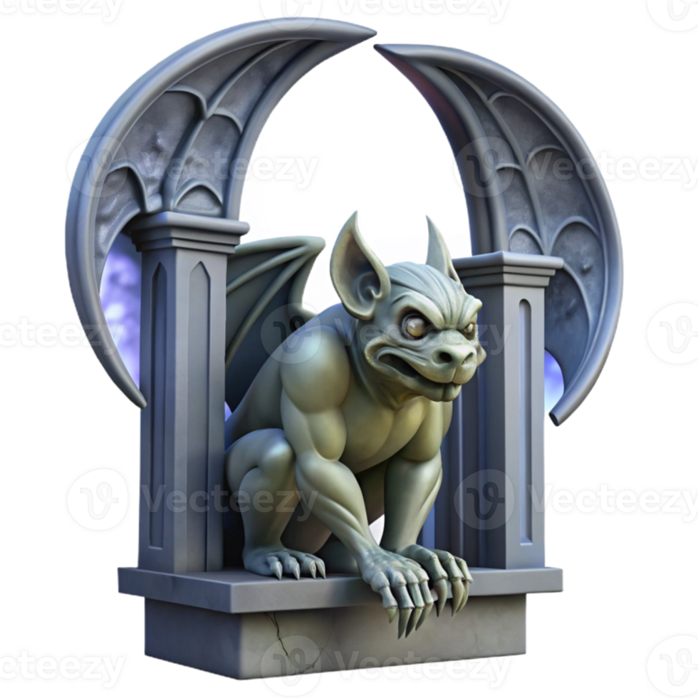 stunning abstract A stoic gargoyle perched on a gothic archway, its stone skin reflecting the light of a full moon. Gothic style exclusive png
