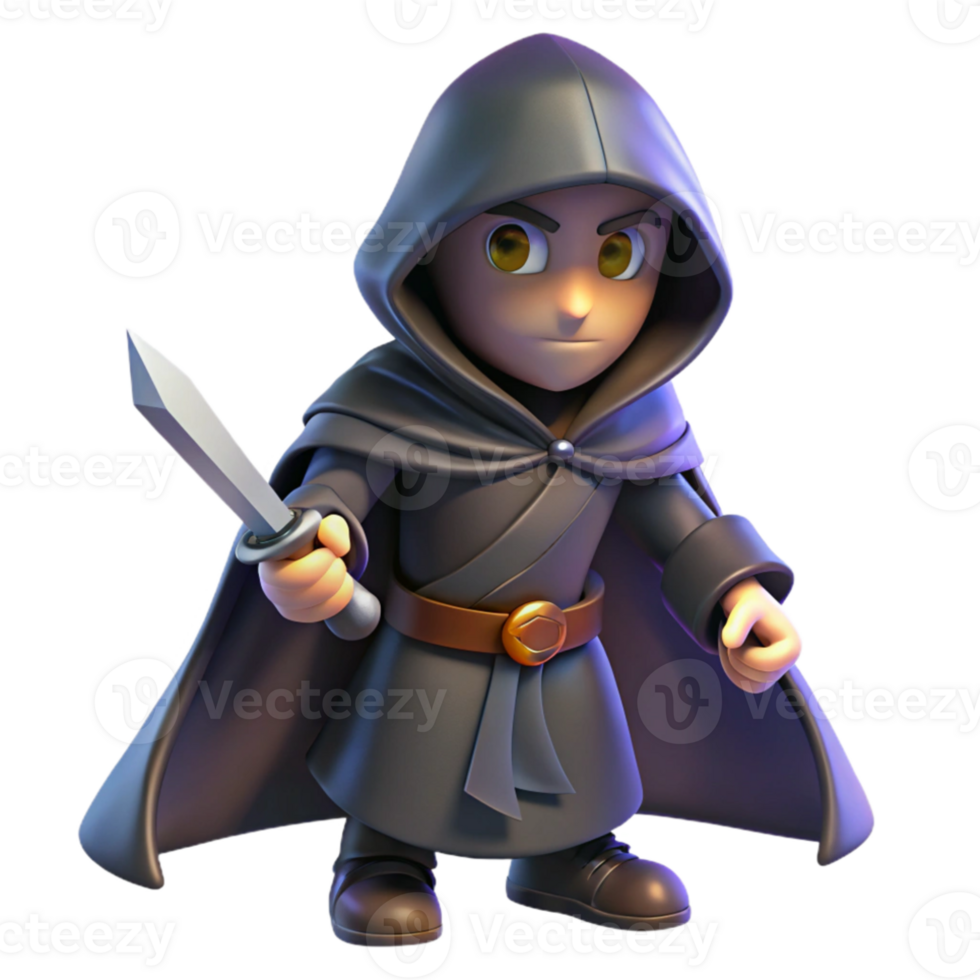 stunning traditional A cunning rogue with a hooded cloak and daggers at the ready, lurking in the shadows, lit by a single ray of moonlight. Noir fantasy style genuine png