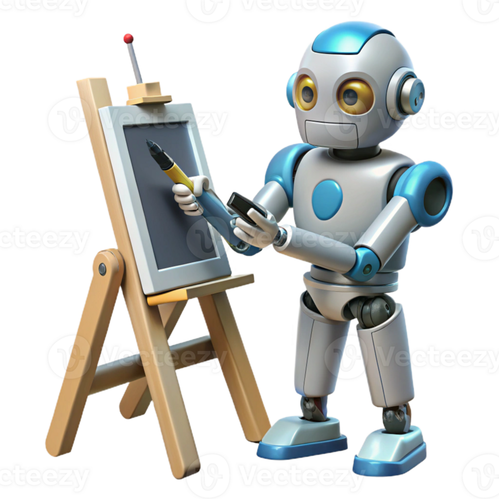 extraordinary contemporary A robot artist painting a canvas with robotic arms, illuminated by studio lighting, in an artistic style authentic png