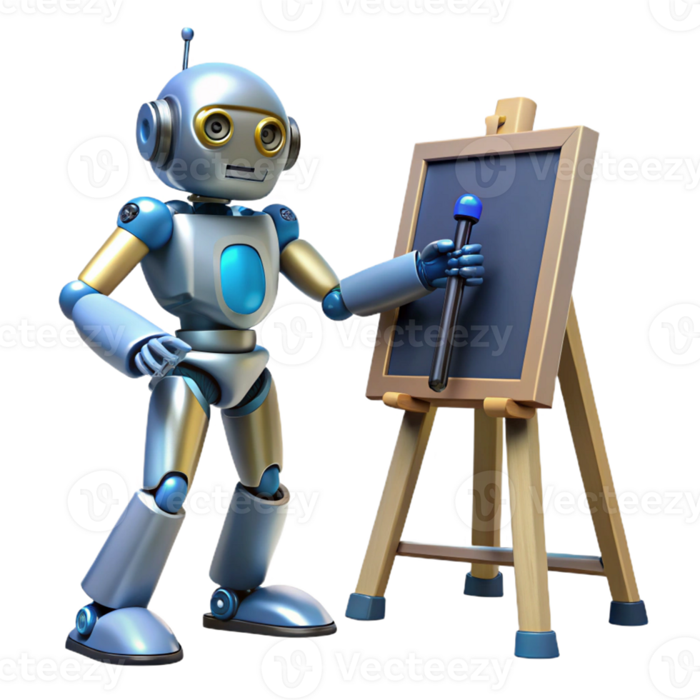 serene artistic A robot artist painting a canvas with robotic arms, illuminated by studio lighting, in an artistic style high quality png