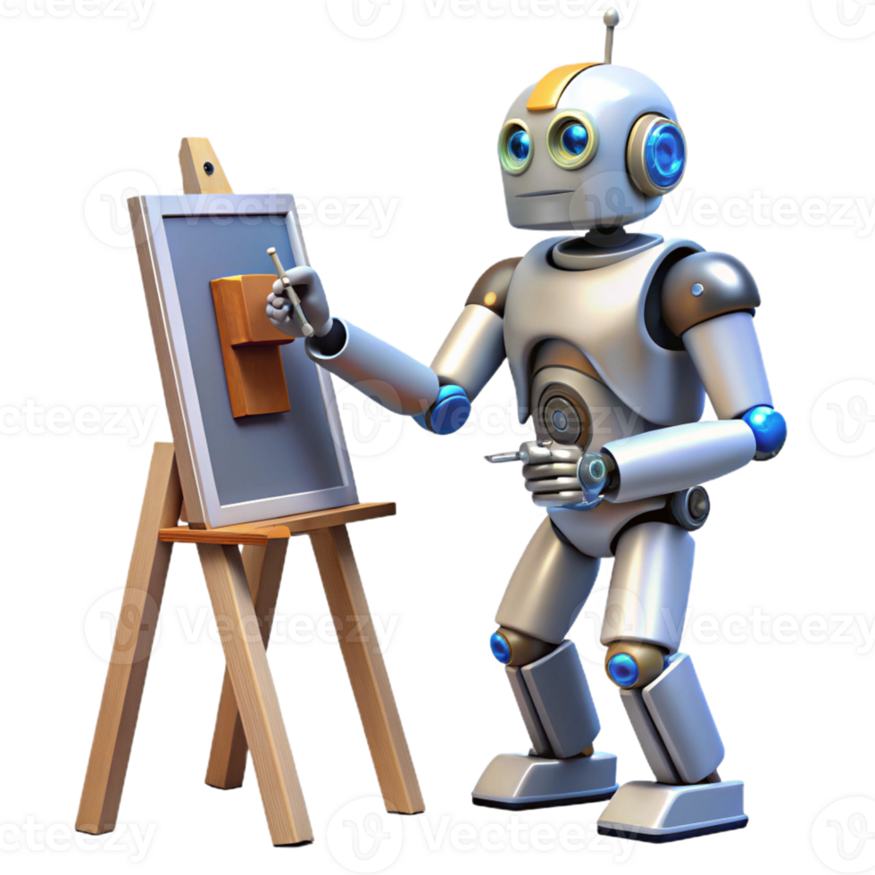 wonderful traditional A robot artist painting a canvas with robotic arms, illuminated by studio lighting, in an artistic style authentic png