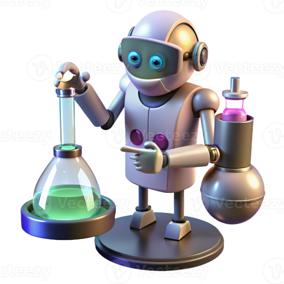 serene artistic A robot scientist conducting experiments in a lab, illuminated by laboratory lighting, in a scientific style high resolution png