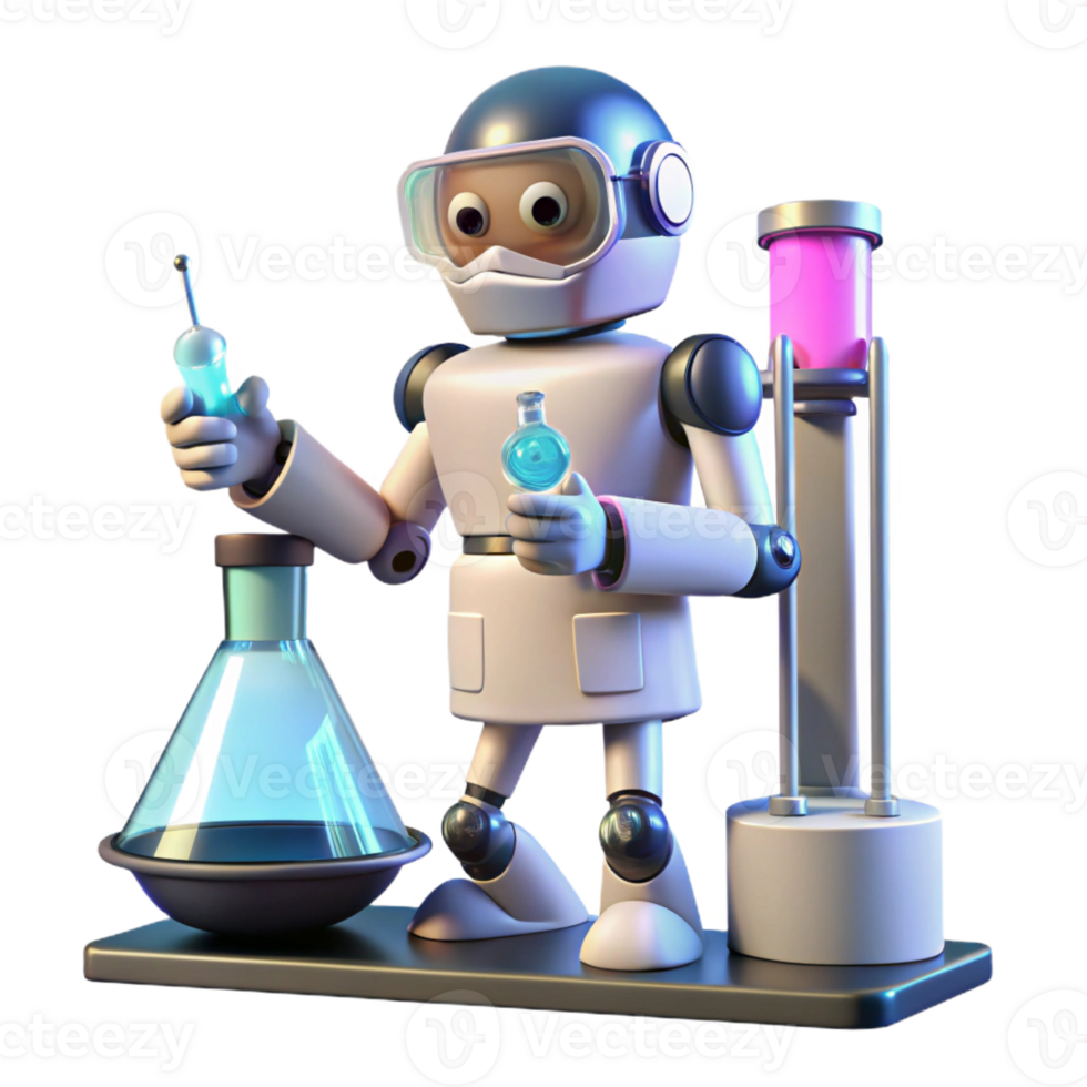 wonderful minimalist A robot scientist conducting experiments in a lab, illuminated by laboratory lighting, in a scientific style high quality png