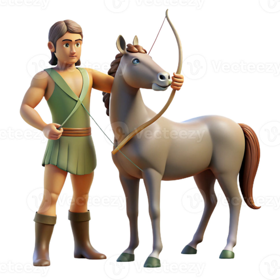 vibrant classic A wise centaur with the body of a horse and the torso of a man, teaching a young elf archery, bathed in the warm light of the afternoon sun. Classical style original png