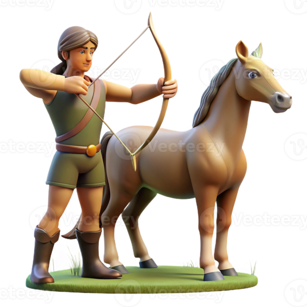 vibrant vintage A wise centaur with the body of a horse and the torso of a man, teaching a young elf archery, bathed in the warm light of the afternoon sun. Classical style detailed png