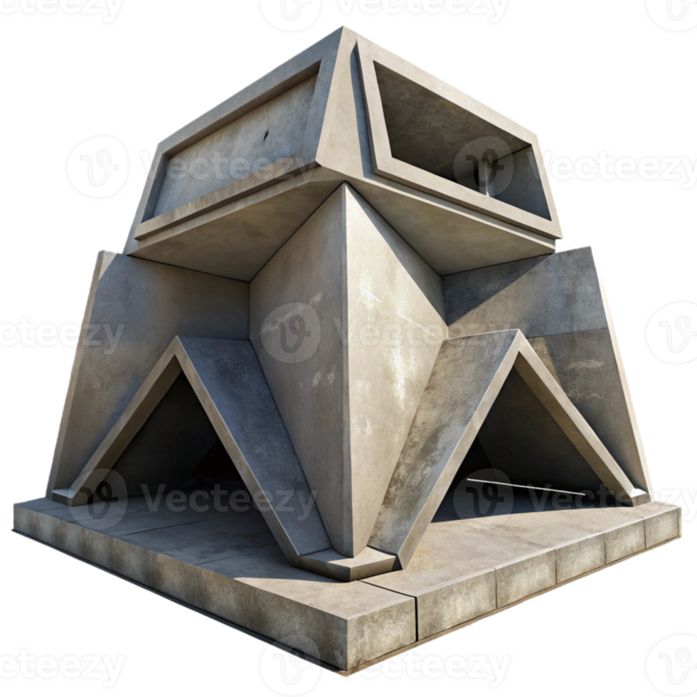 impressive vintage Brutalist concrete bunker, massive geometric forms, minimal details, harsh shadows, cold and stark, high contrast, premium png