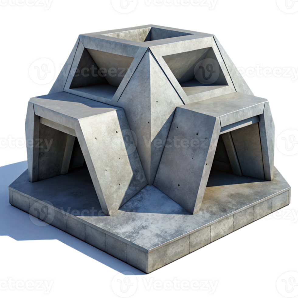 magnificent artistic Brutalist concrete bunker, massive geometric forms, minimal details, harsh shadows, cold and stark, high contrast, exclusive png