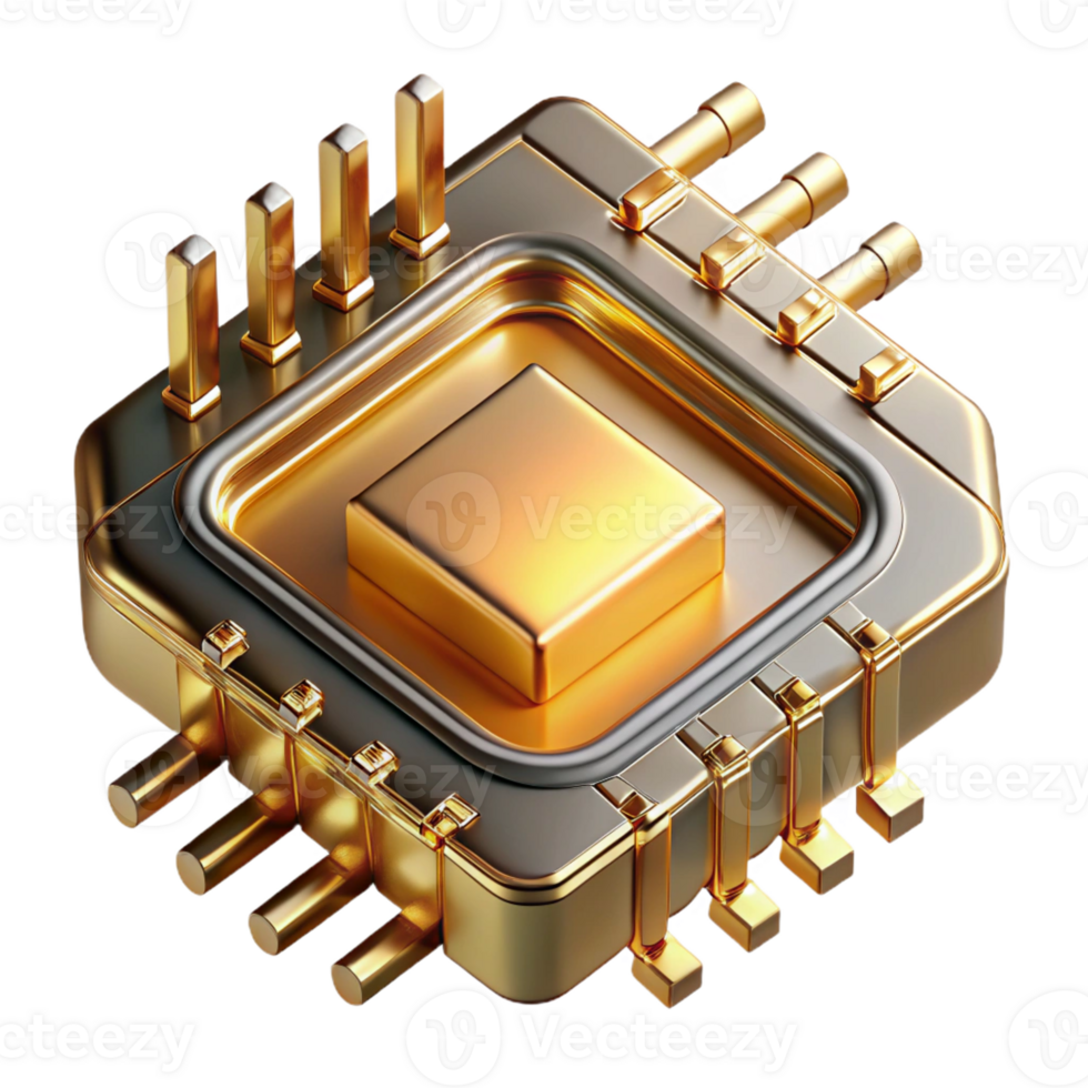extraordinary minimalist A close-up of a microchip revealing intricate circuitry, golden light highlighting its complexity, technical illustration style 4K png