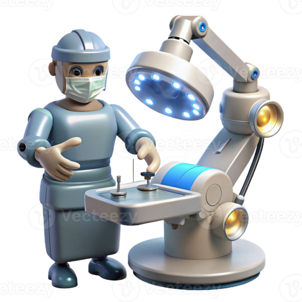 impressive minimalist A robotic surgeon performing a delicate operation, illuminated by surgical lights, hyperrealistic style premium png