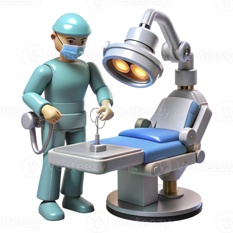 vibrant contemporary A robotic surgeon performing a delicate operation, illuminated by surgical lights, hyperrealistic style genuine png