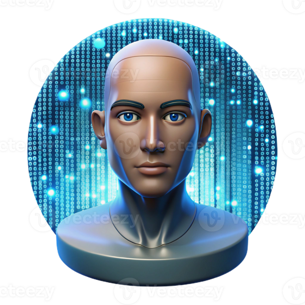 impressive creative A digital human face emerging from a stream of binary code, dramatic lighting, futuristic portrait style exclusive png
