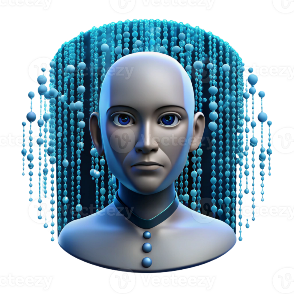 extraordinary vintage A digital human face emerging from a stream of binary code, dramatic lighting, futuristic portrait style high quality png