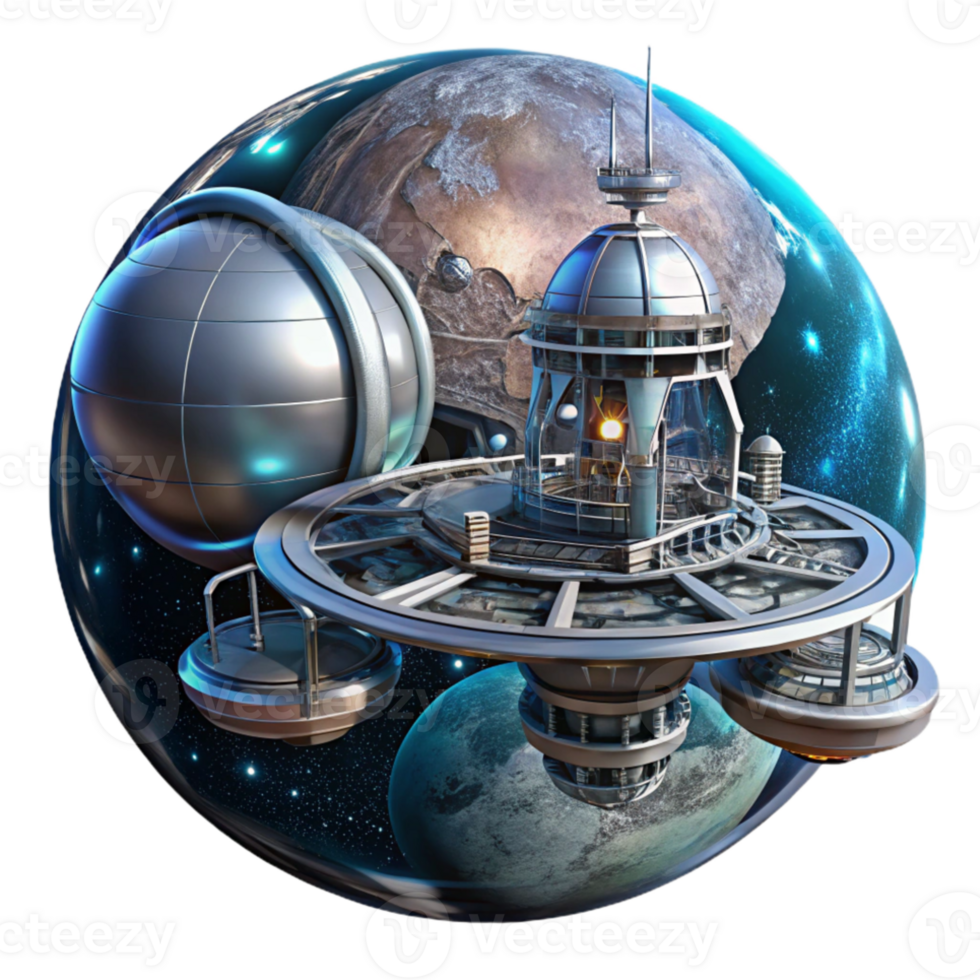 wonderful vintage Space station orbiting a distant planet, intricate metallic structures, panoramic views of the cosmos, realistic lighting, sci-fi, detailed png