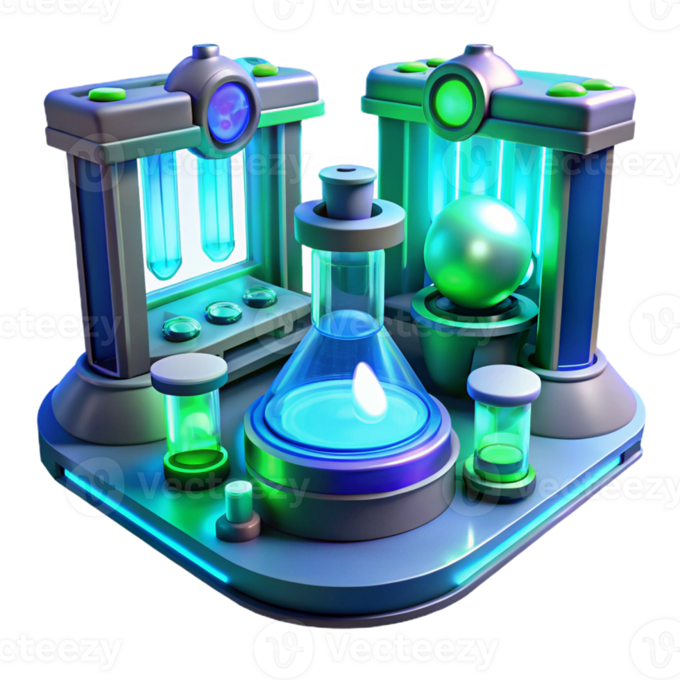 vibrant artistic A futuristic laboratory filled with glowing equipment and holographic displays, blue and green lighting, science fiction style genuine png