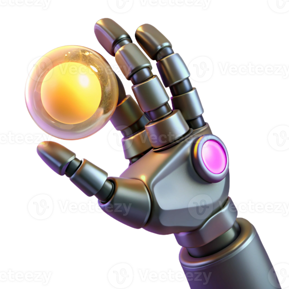 magnificent rustic A robotic hand reaching towards a glowing orb of energy, dynamic lighting, science fiction style professional png