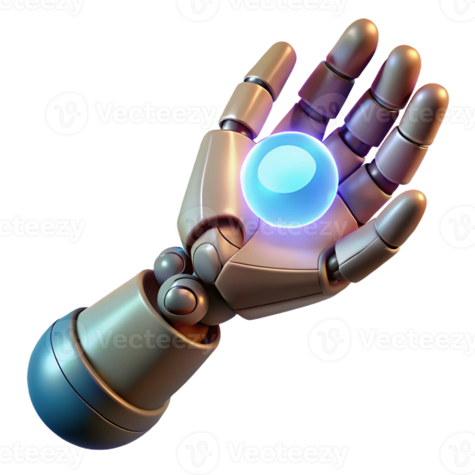 beautiful classic A robotic hand reaching towards a glowing orb of energy, dynamic lighting, science fiction style high resolution png