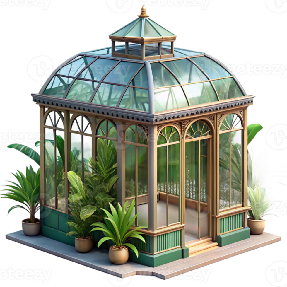 stunning traditional Victorian greenhouse, ornate glass and iron structure, lush tropical plants, soft diffused light, elegant and botanical, high quality png