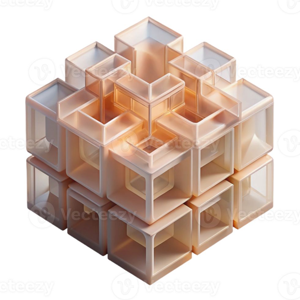 vibrant modern Conceptual architectural model made of translucent materials, intricate interlocking forms, soft ambient lighting, ethereal and abstract, original png