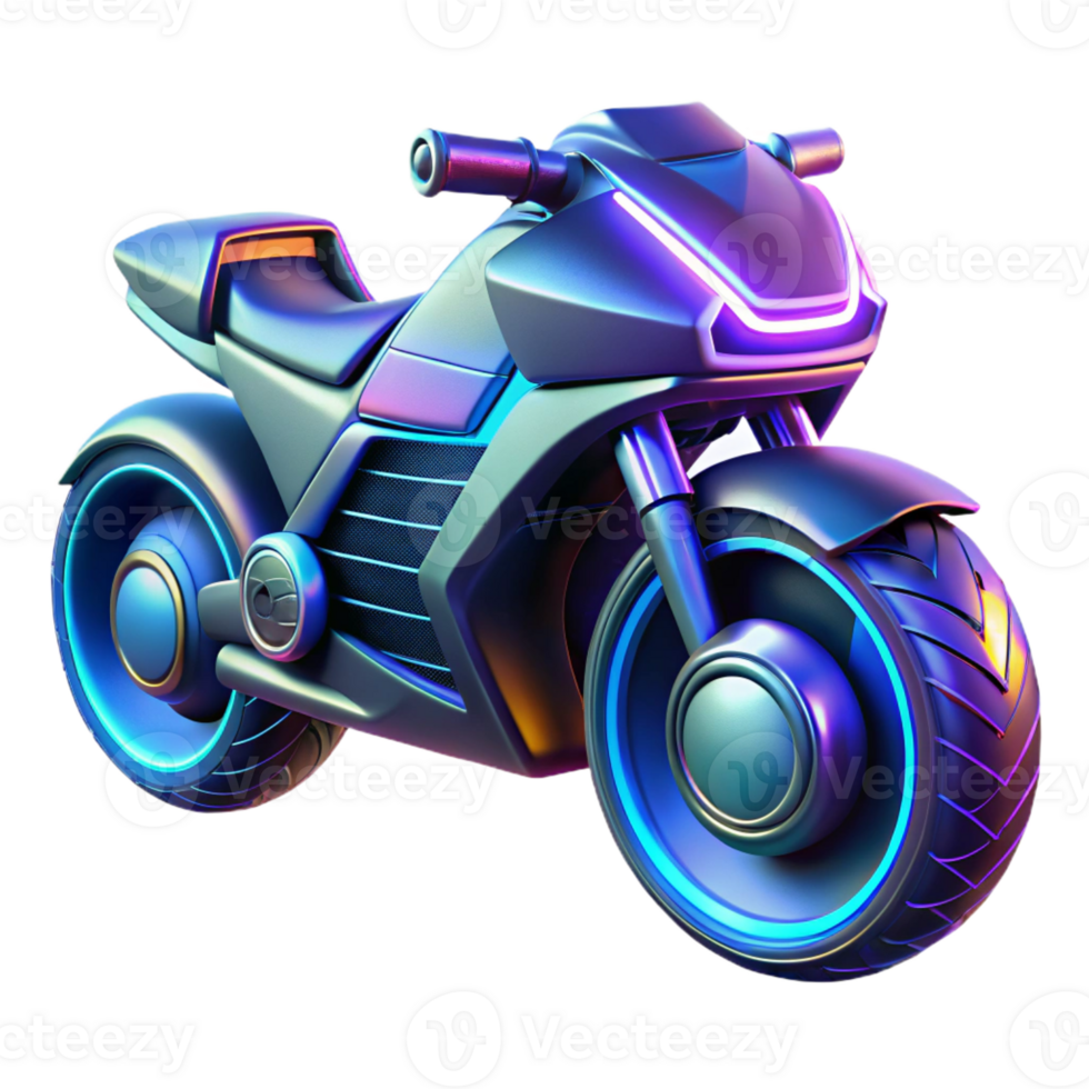 vibrant creative A futuristic motorcycle with glowing neon accents, sleek design, dramatic lighting, cyberpunk style professional png