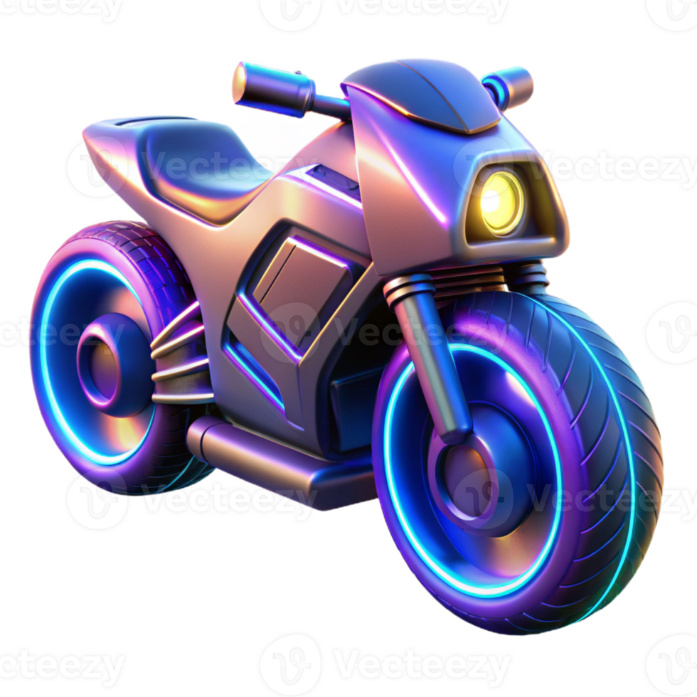 elegant rustic A futuristic motorcycle with glowing neon accents, sleek design, dramatic lighting, cyberpunk style high quality png