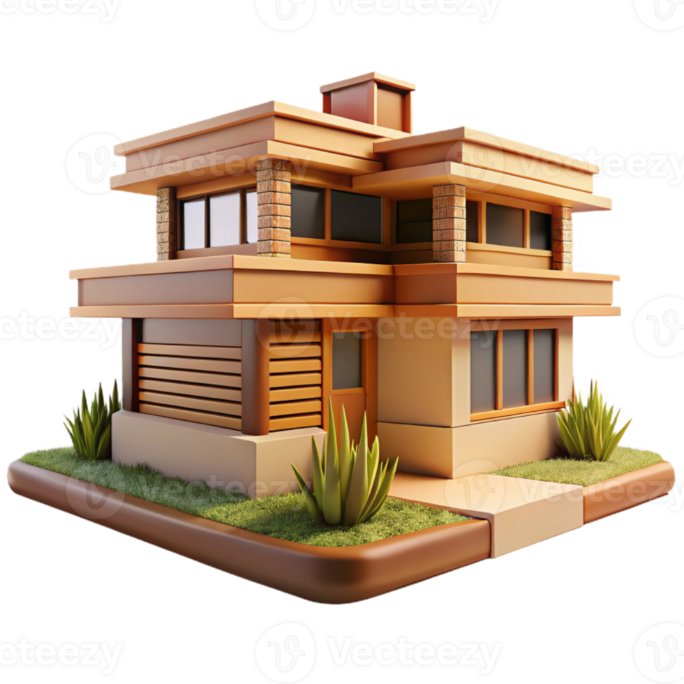 extraordinary modern Frank Lloyd Wright inspired prairie house, horizontal lines, natural materials, integration with the landscape, warm natural light, high resolution png