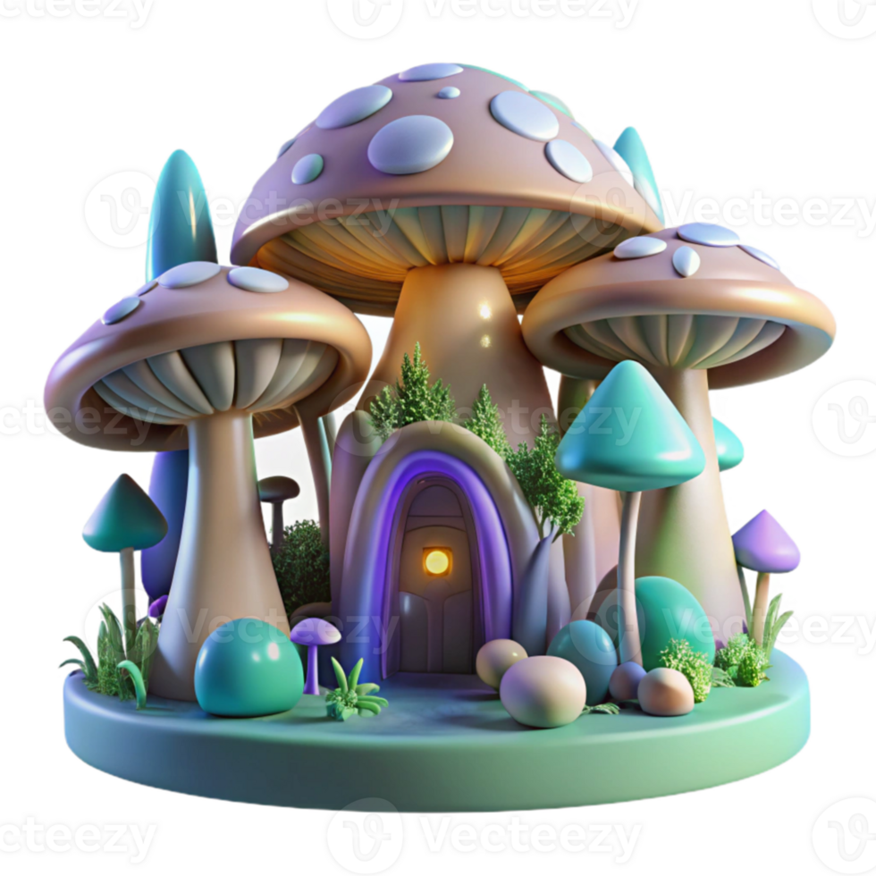 dramatic minimalist Organic architecture inspired by mushrooms, flowing forms, bioluminescent details, forest setting, magical and whimsical, professional png