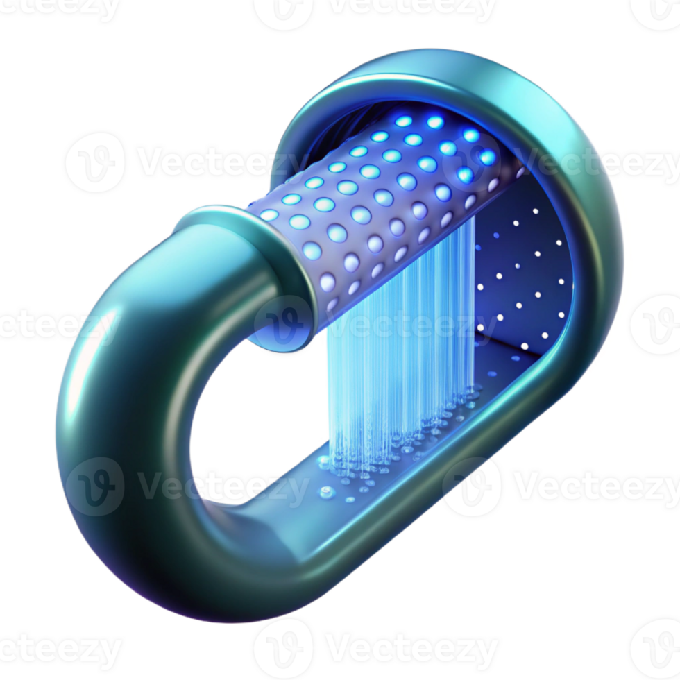dramatic creative A stream of binary code flowing through a transparent tube, glowing neon light, abstract style detailed png