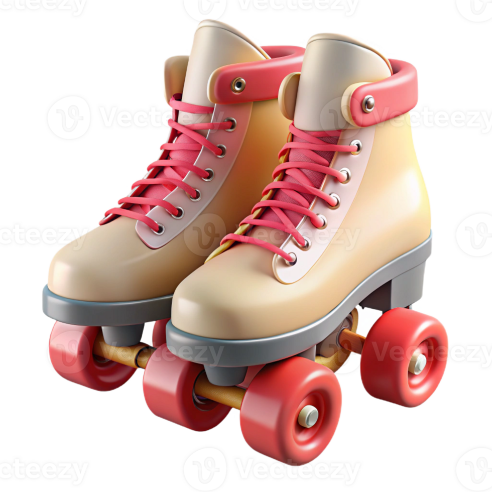 elegant vintage A pair of vintage roller skates with red laces, pastel colors, soft natural lighting, retro 1950s style detailed png