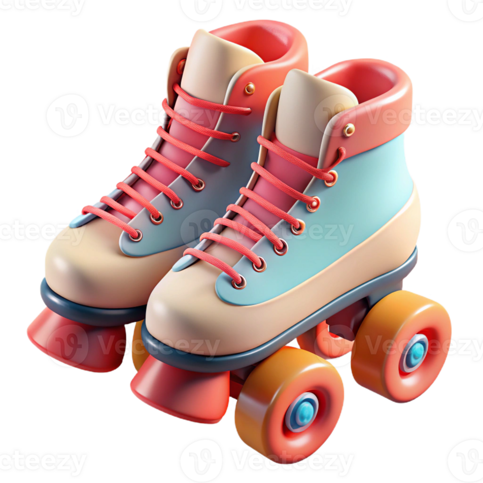 magnificent rustic A pair of vintage roller skates with red laces, pastel colors, soft natural lighting, retro 1950s style detailed png