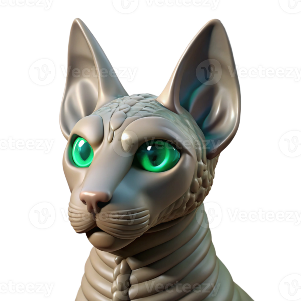 wonderful vintage A stoic sphinx with weathered stone skin and piercing emerald eyes, gazing out over a desolate desert landscape. Realism style 4K png