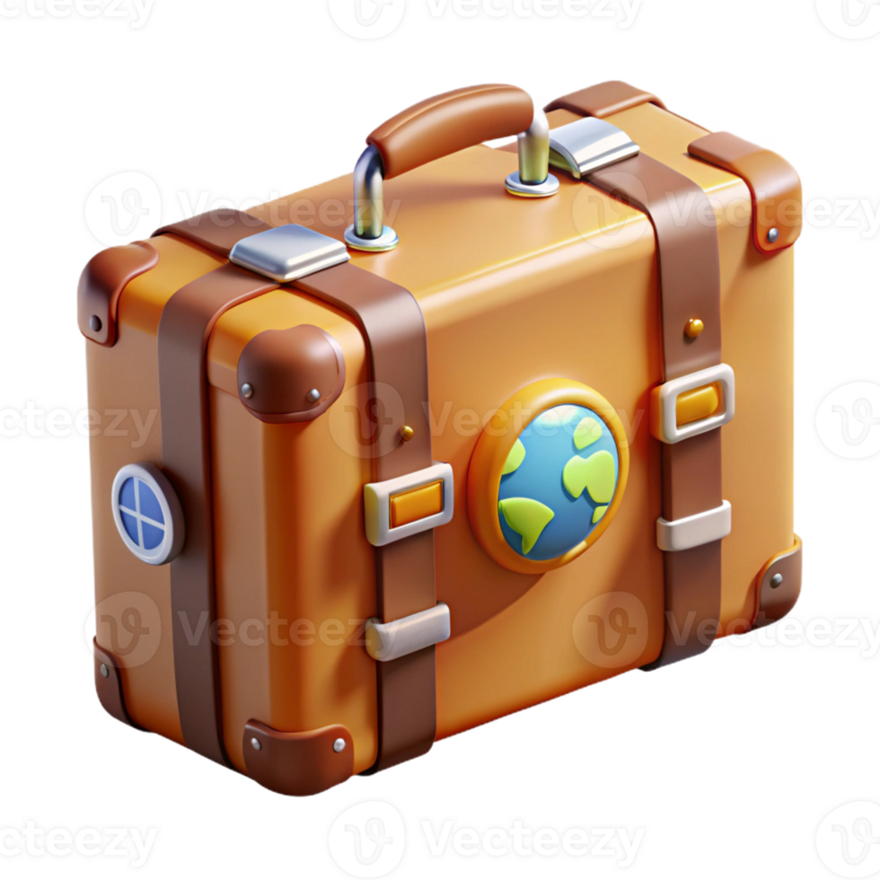 magnificent contemporary A vintage travel suitcase with stickers from around the world, warm natural lighting, vintage travel photography style original png