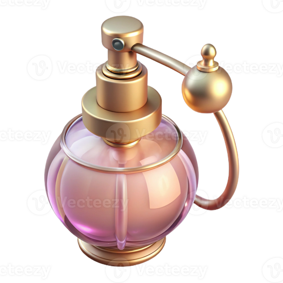 serene creative A vintage perfume bottle with an ornate atomizer, soft diffused lighting, Art Deco style, pastel colors 4K png