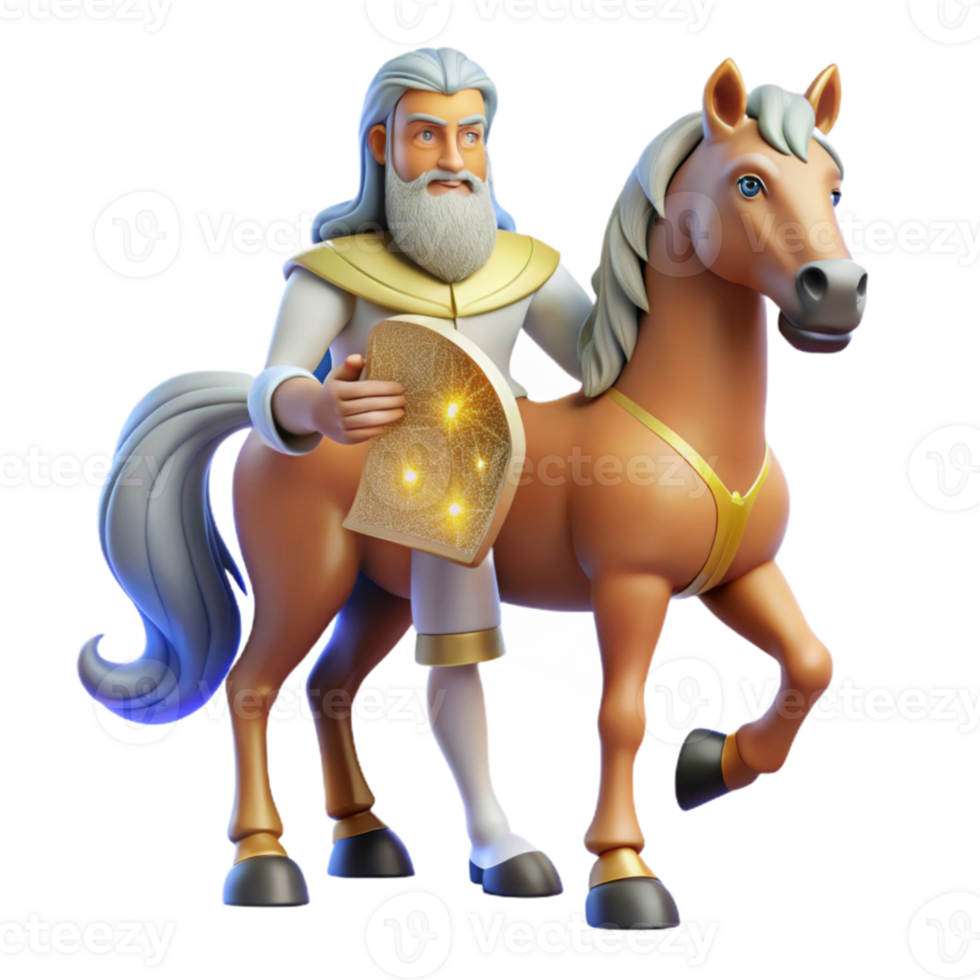 magnificent abstract A wise centaur with the body of a palomino horse and the torso of a bearded elder, holding a celestial map, lit by starlight. Renaissance style professional png