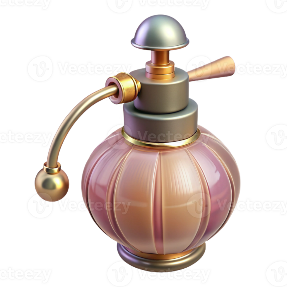 serene rustic A vintage perfume bottle with an ornate atomizer, soft diffused lighting, Art Deco style, pastel colors 4K png