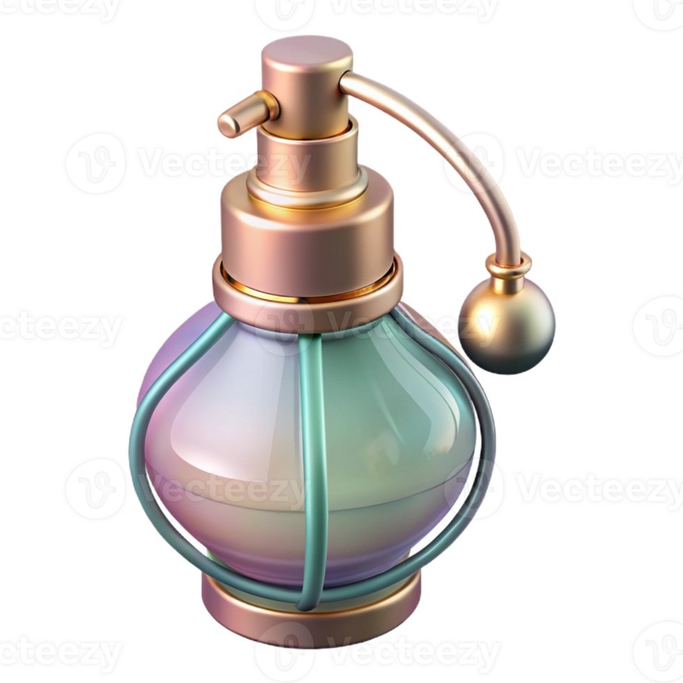 stunning modern A vintage perfume bottle with an ornate atomizer, soft diffused lighting, Art Deco style, pastel colors professional png