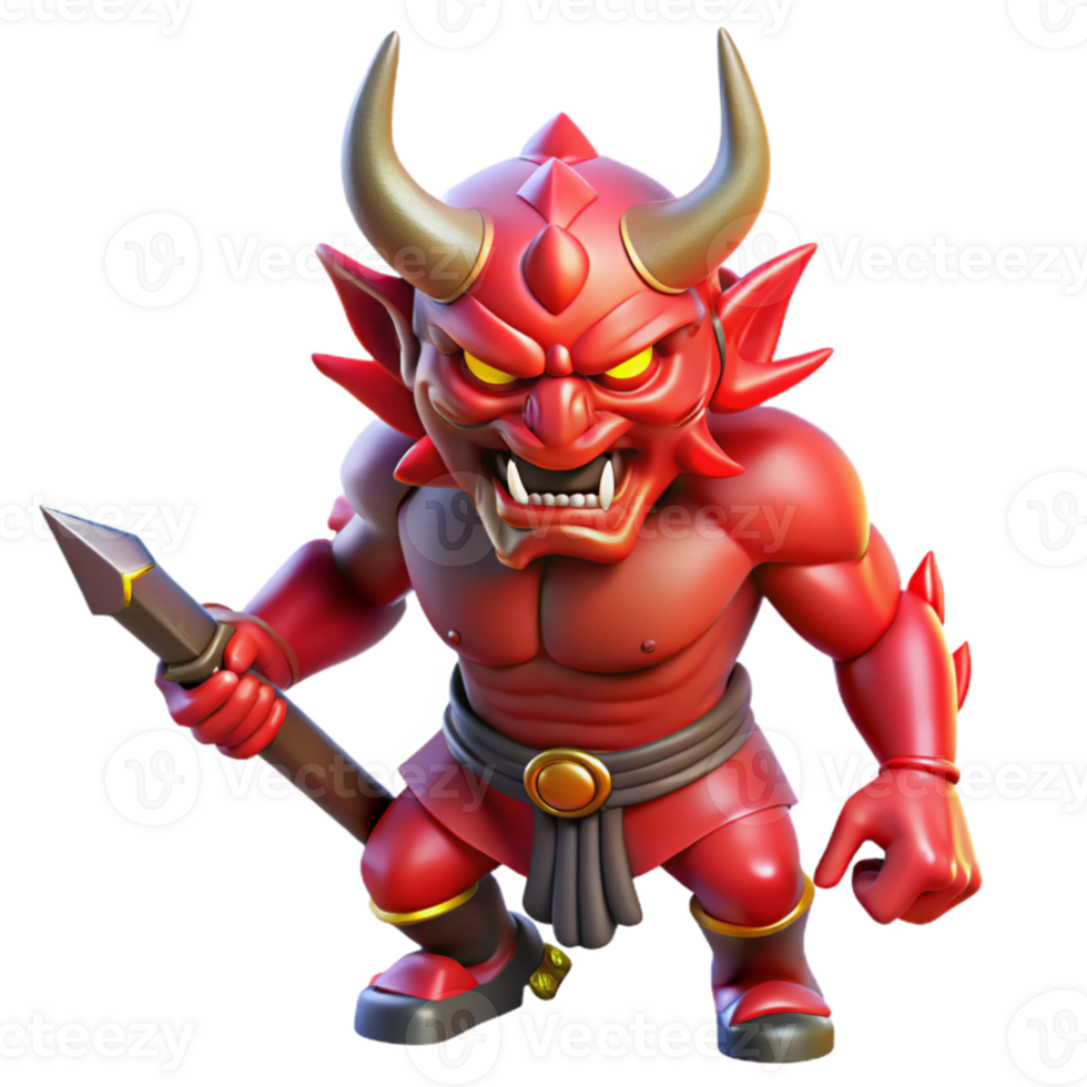 stunning classic A powerful Oni with crimson skin and sharp horns, wielding a kanabo club, illuminated by dramatic red lighting. Ukiyo-e style premium png